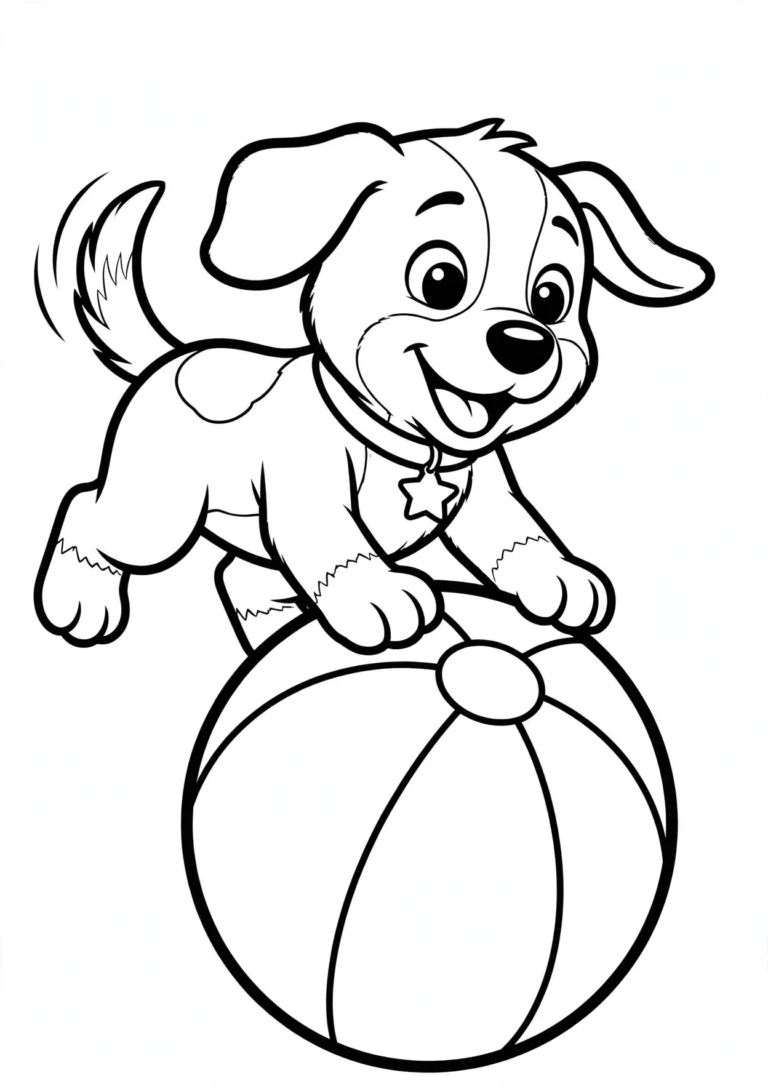Charlie the Puppy with a Ball Coloring Page — Free Printable