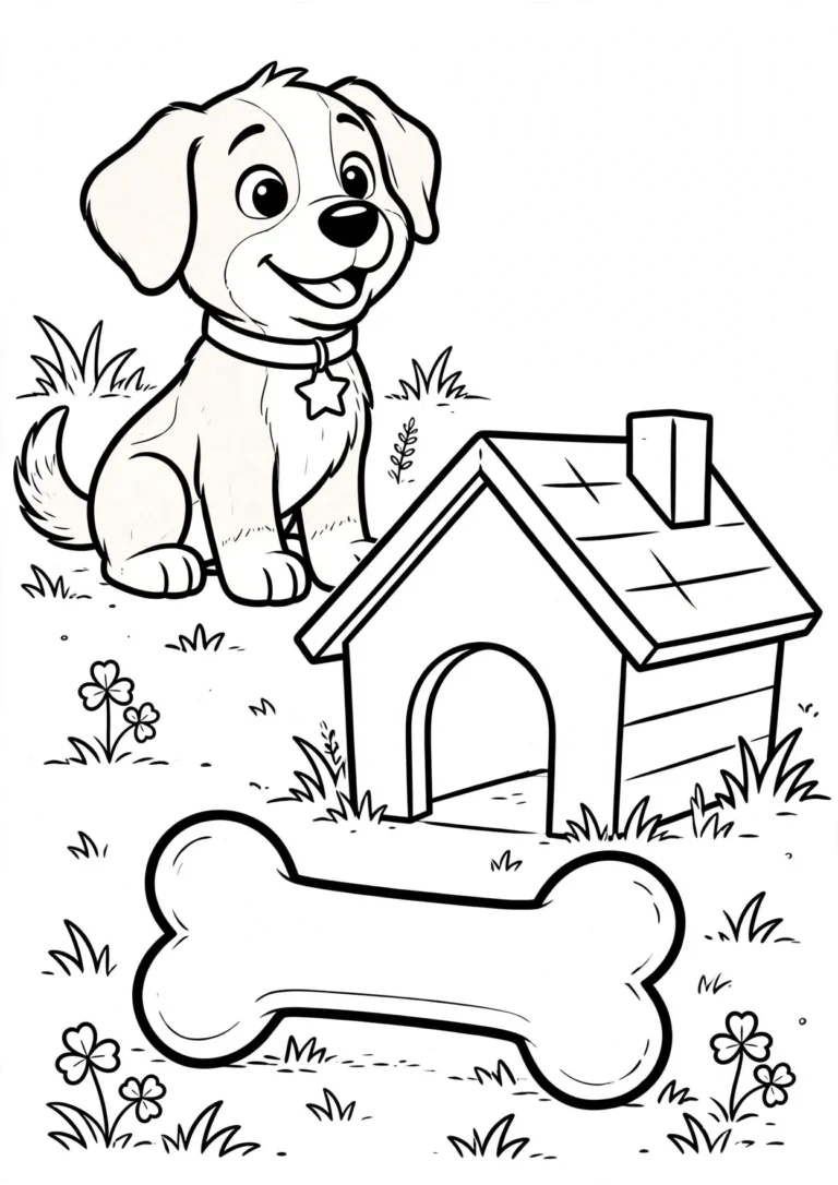 Charlie the Puppy with a Bone Coloring Page — Free Printable
