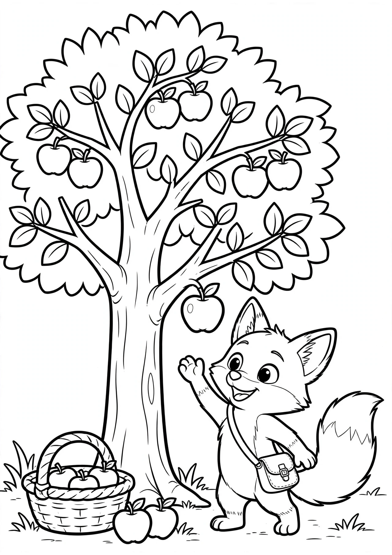 Coco the Fox and the Apple Tree coloring page