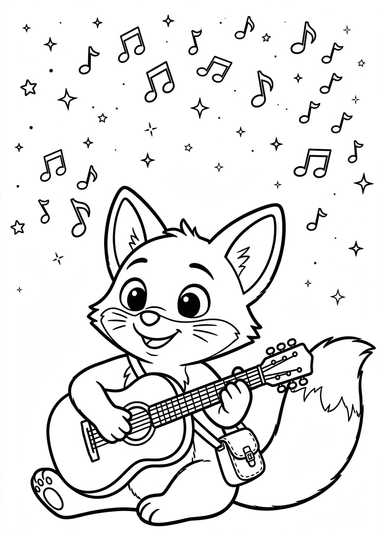 Coco the fox playing guitar coloring page