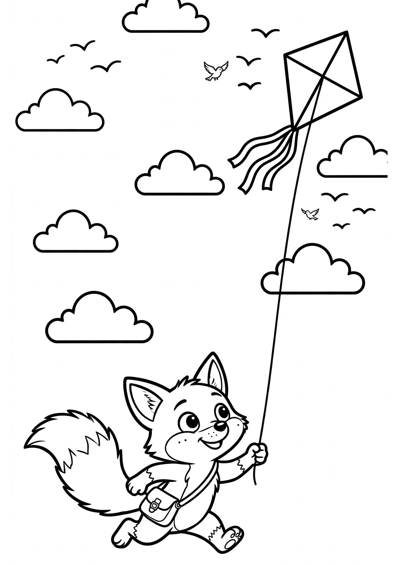 Coco the Fox Flying a Kite coloring page