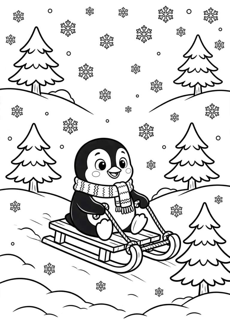 Milo the Penguin Sledding Coloring Page — Free Printable