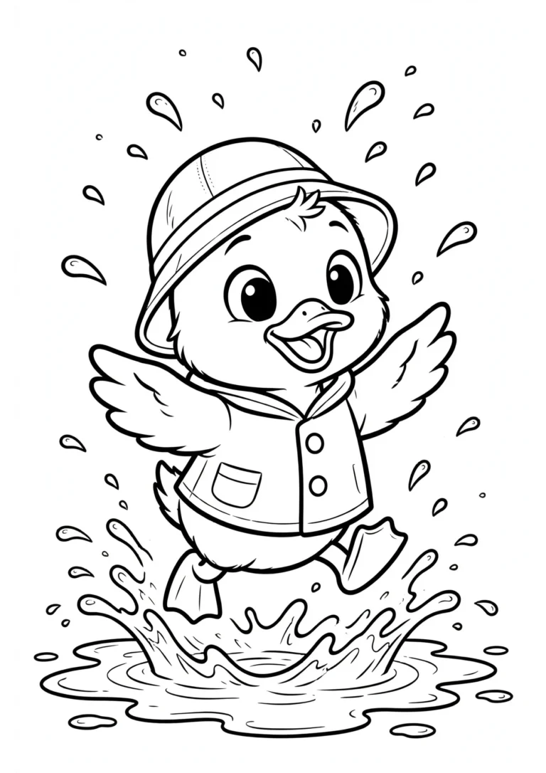 Tilly the Duck Splashing in a Puddle Coloring Page — Free Printable