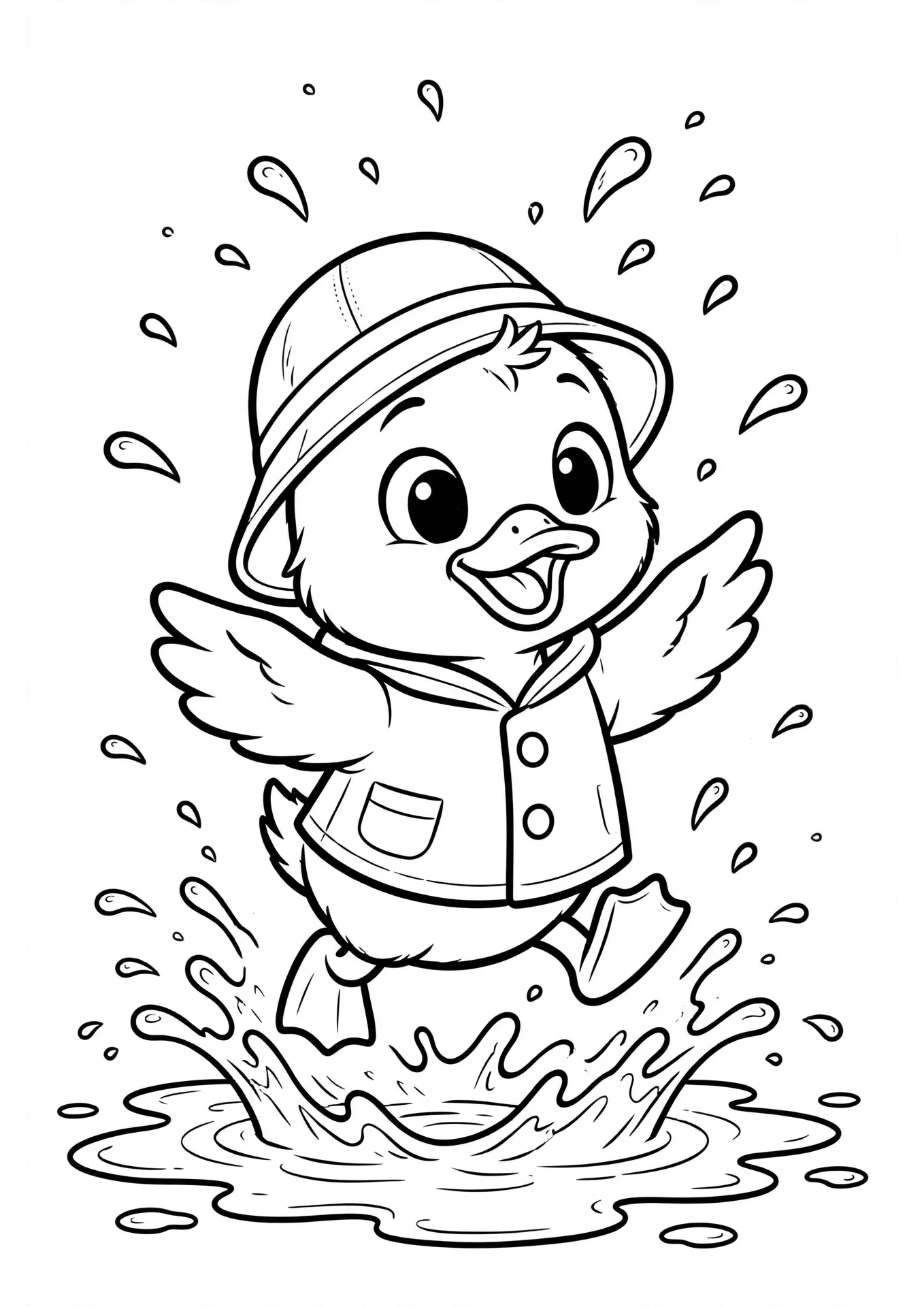 Tilly the Duck Splashing in a Puddle coloring page