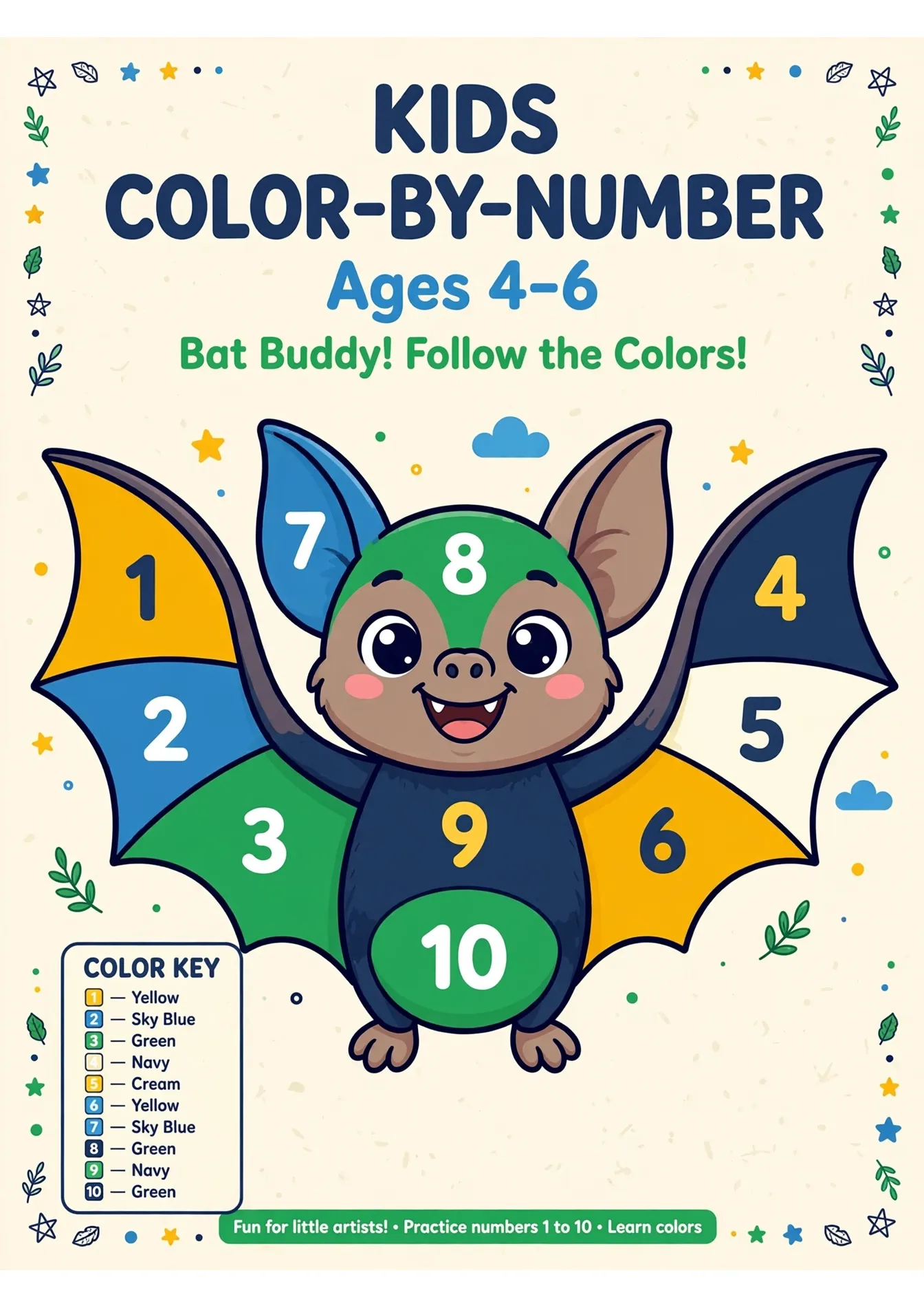Bat Color by Number 1–10