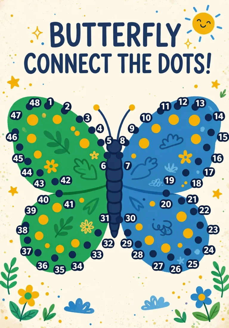 Butterfly Dot-to-Dot Puzzle — Free Printable