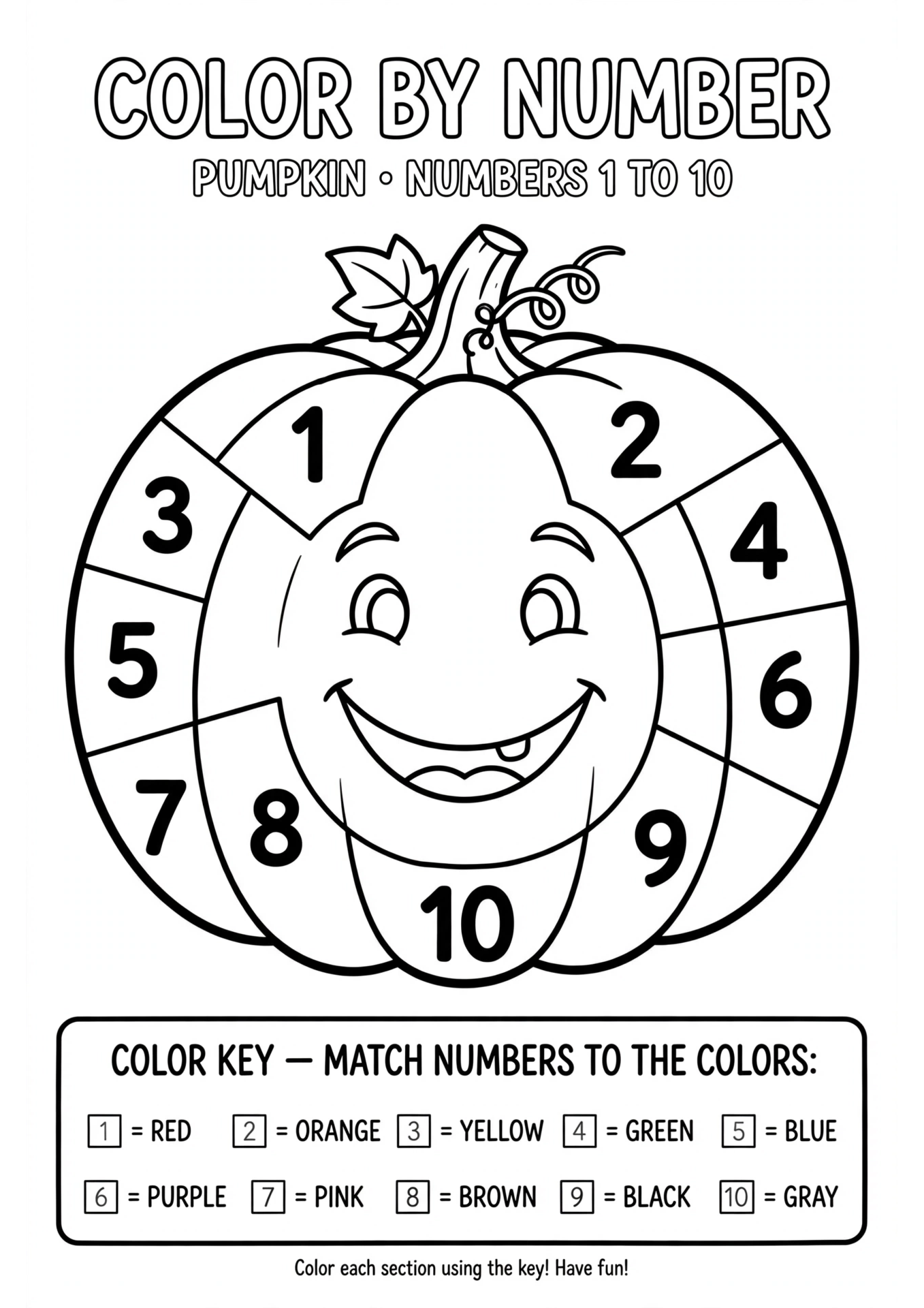 Pumpkin color-by-number 1-10