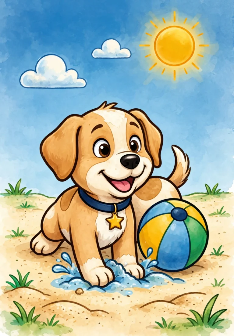 Charlie the Puppy at the Beach Coloring Page — Free Printable