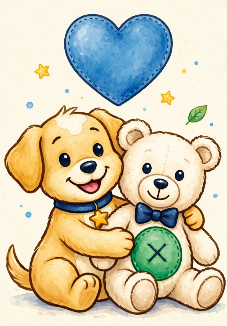 Charlie the Puppy Hugging His Teddy Bear — Free Printable Coloring Page