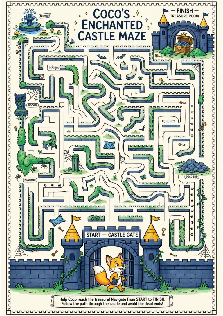 Coco the Fox Castle Hard Maze — Free Printable