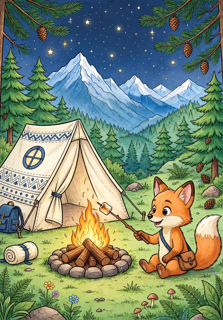 Coco the Fox Camping — Free Printable Coloring Page