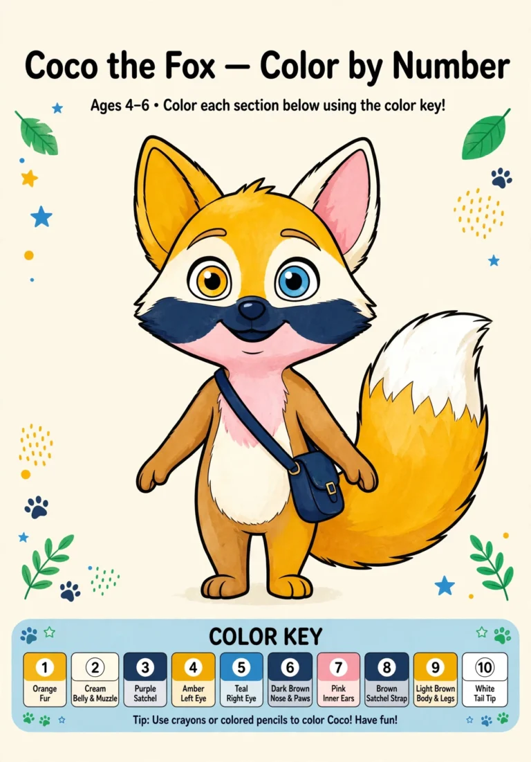 Coco the Fox Color by Number — Free Printable