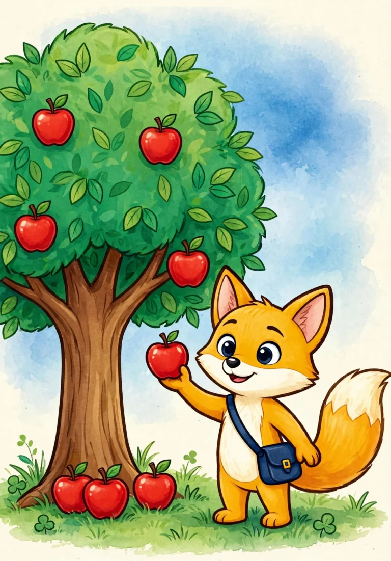 Coco the Fox Picking Apples Coloring Page — Free Printable