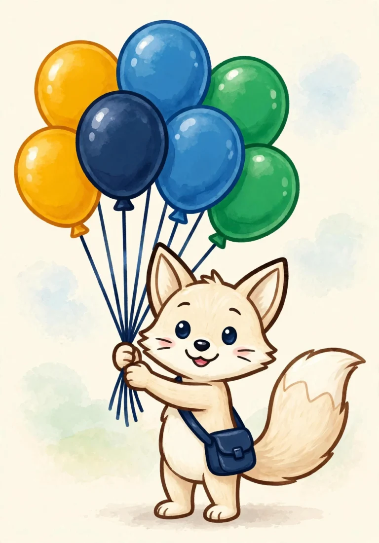 Coco the Fox with Balloons Coloring Page