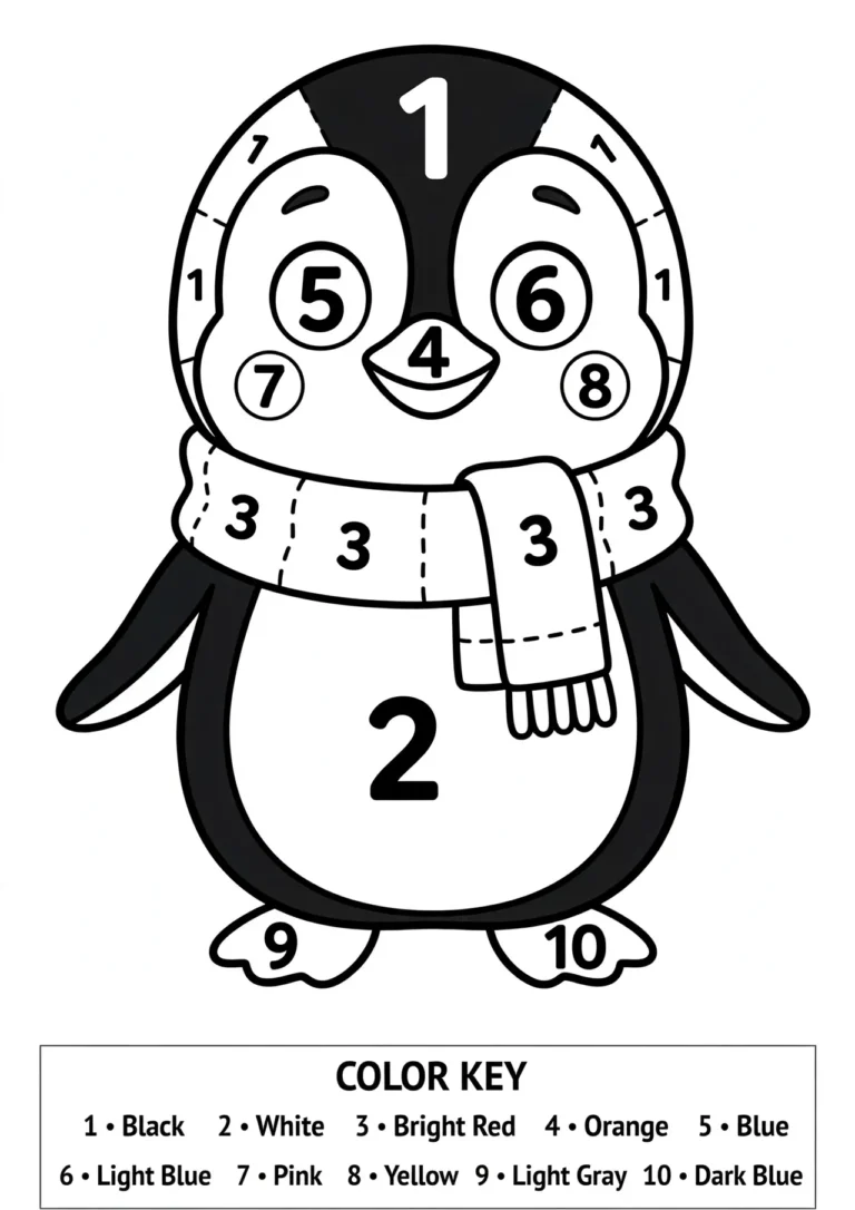 Milo the Penguin Color by Number — Free Printable