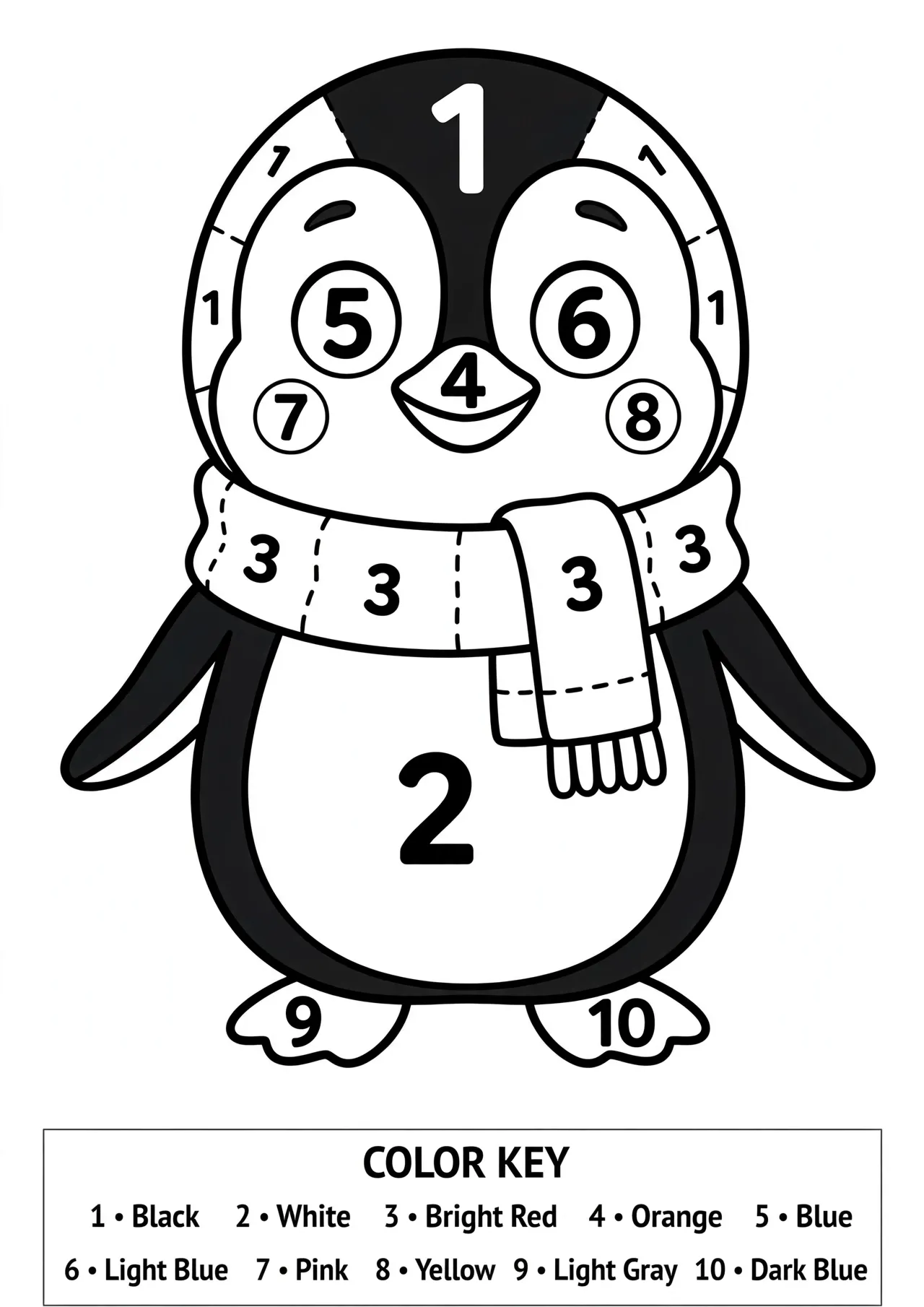 Milo the penguin color by number page