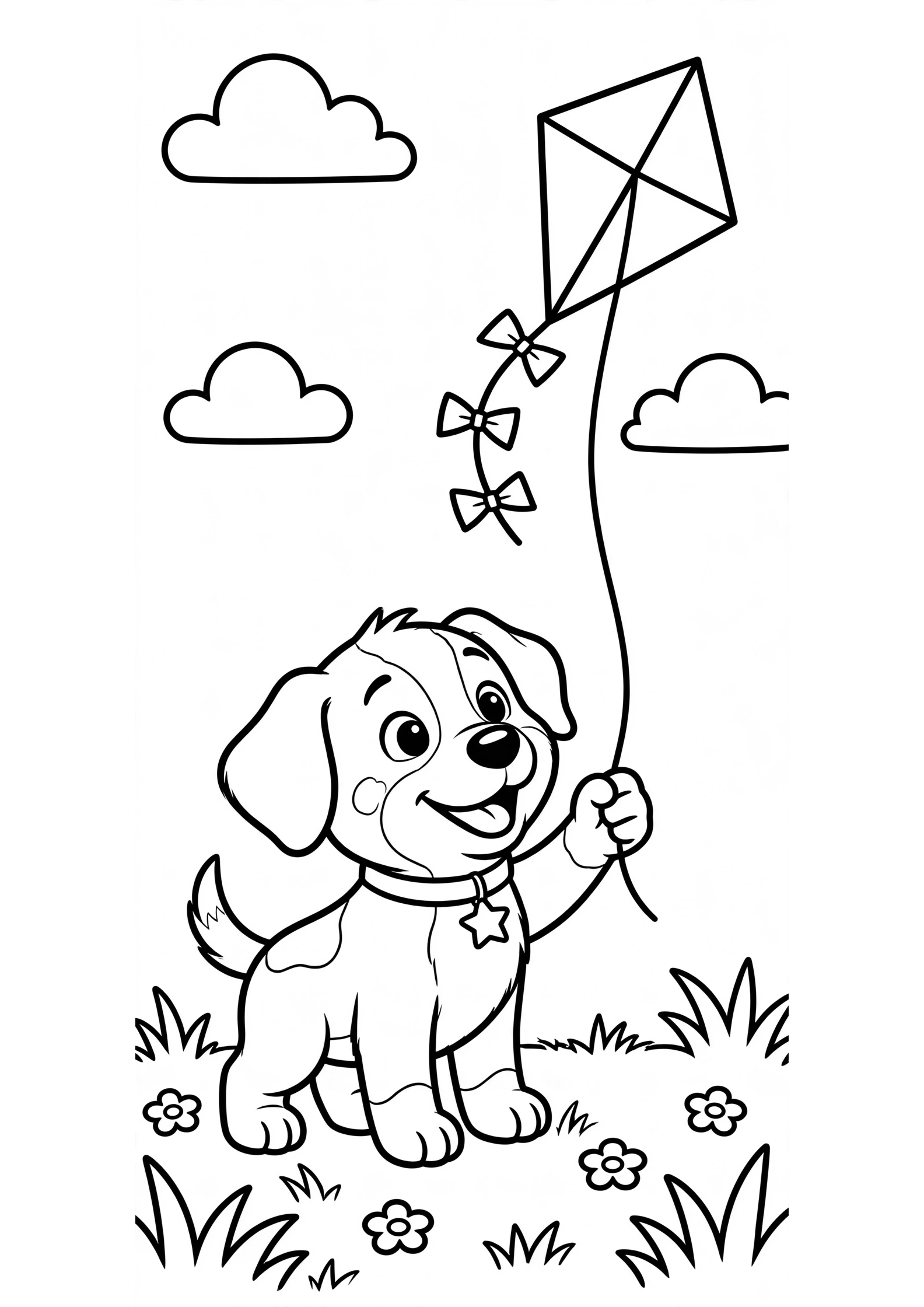 Charlie the Puppy Flying a Kite Coloring Page