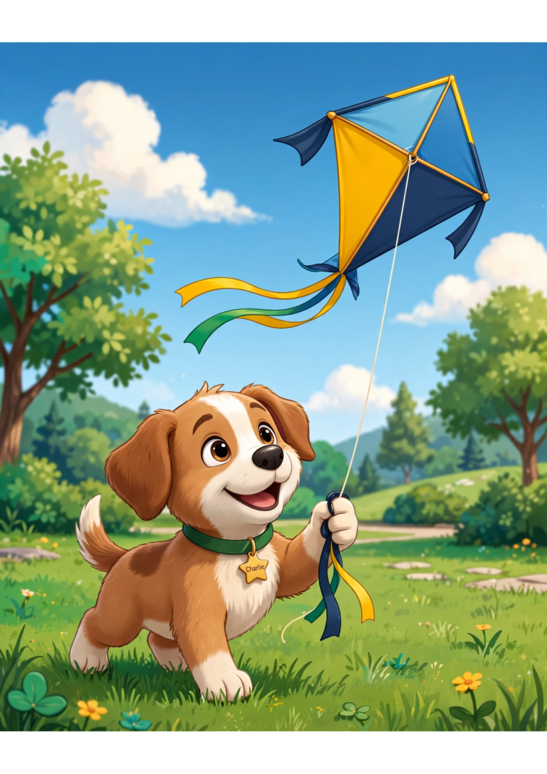 Charlie the Puppy Flying a Kite Coloring Page — Free Printable