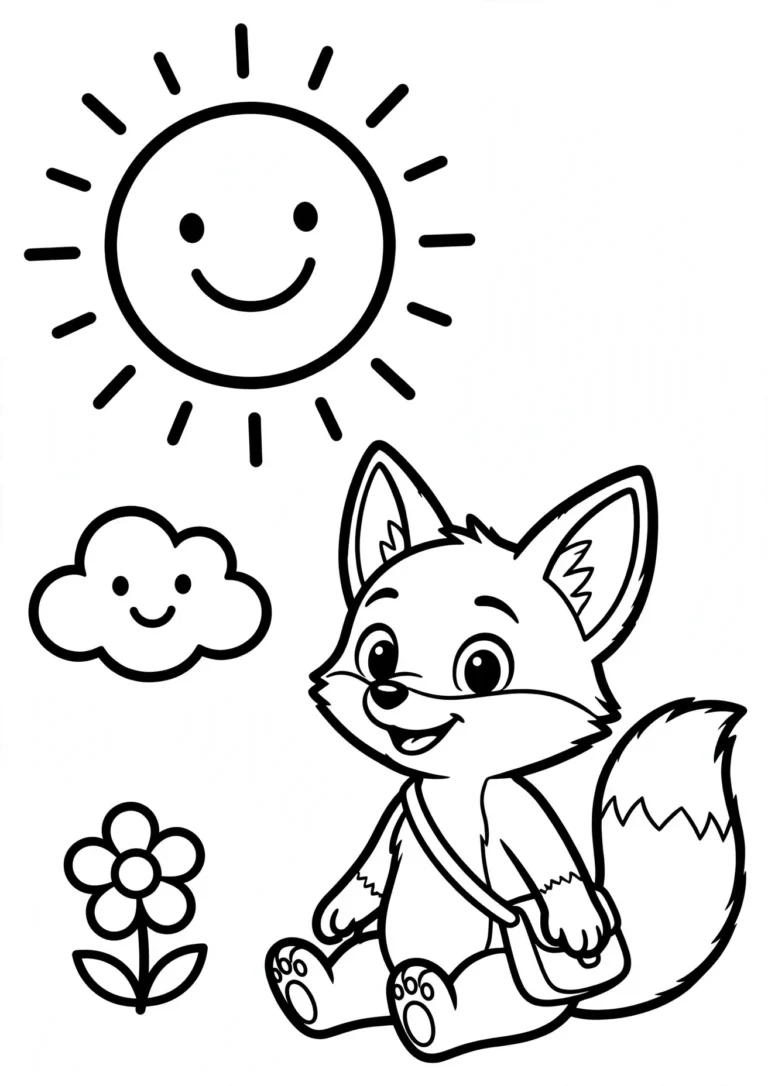 Coco the Fox with a Big Sun Coloring Page