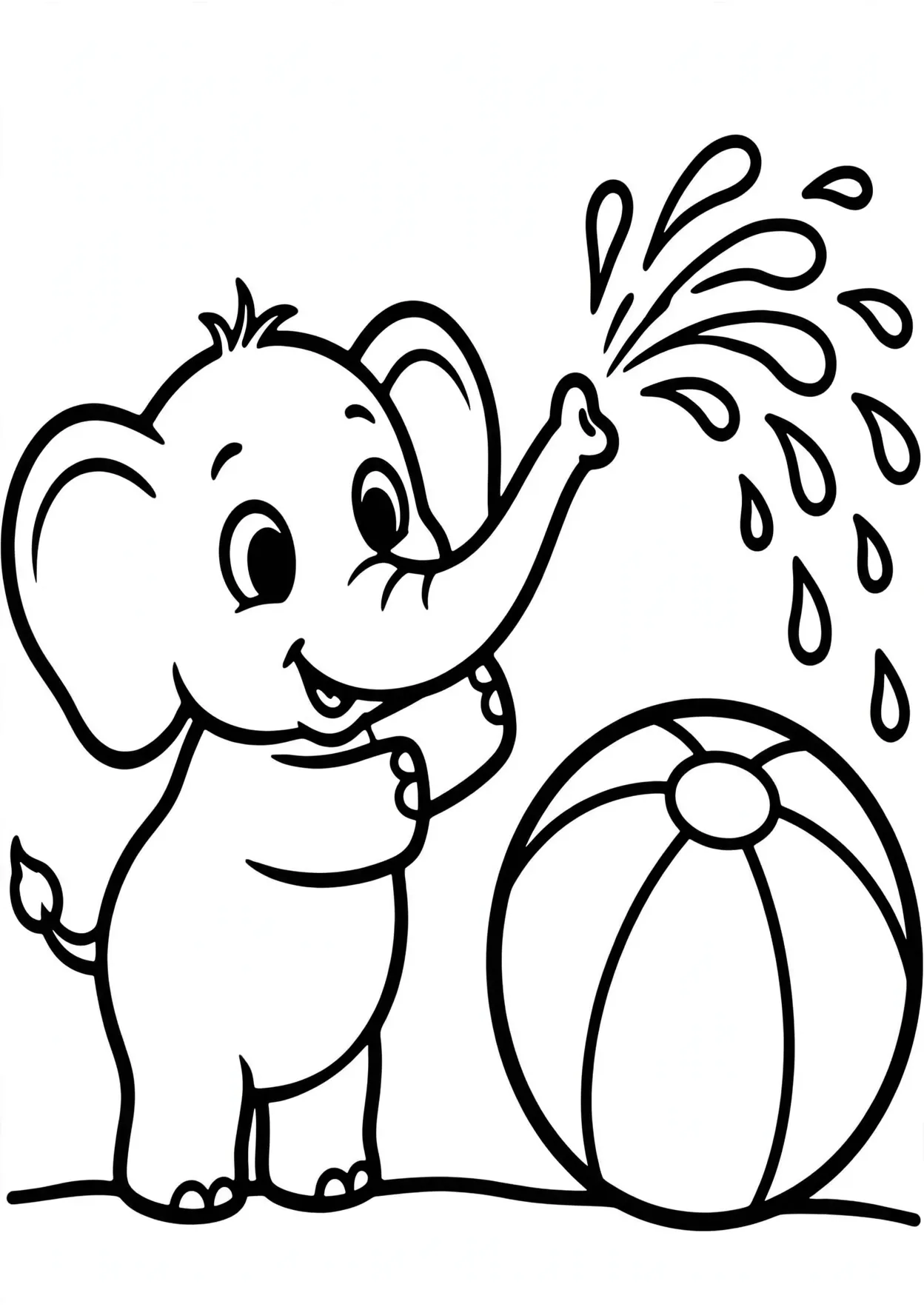 Baby Elephant with a Beach Ball Coloring Page — Free Printable