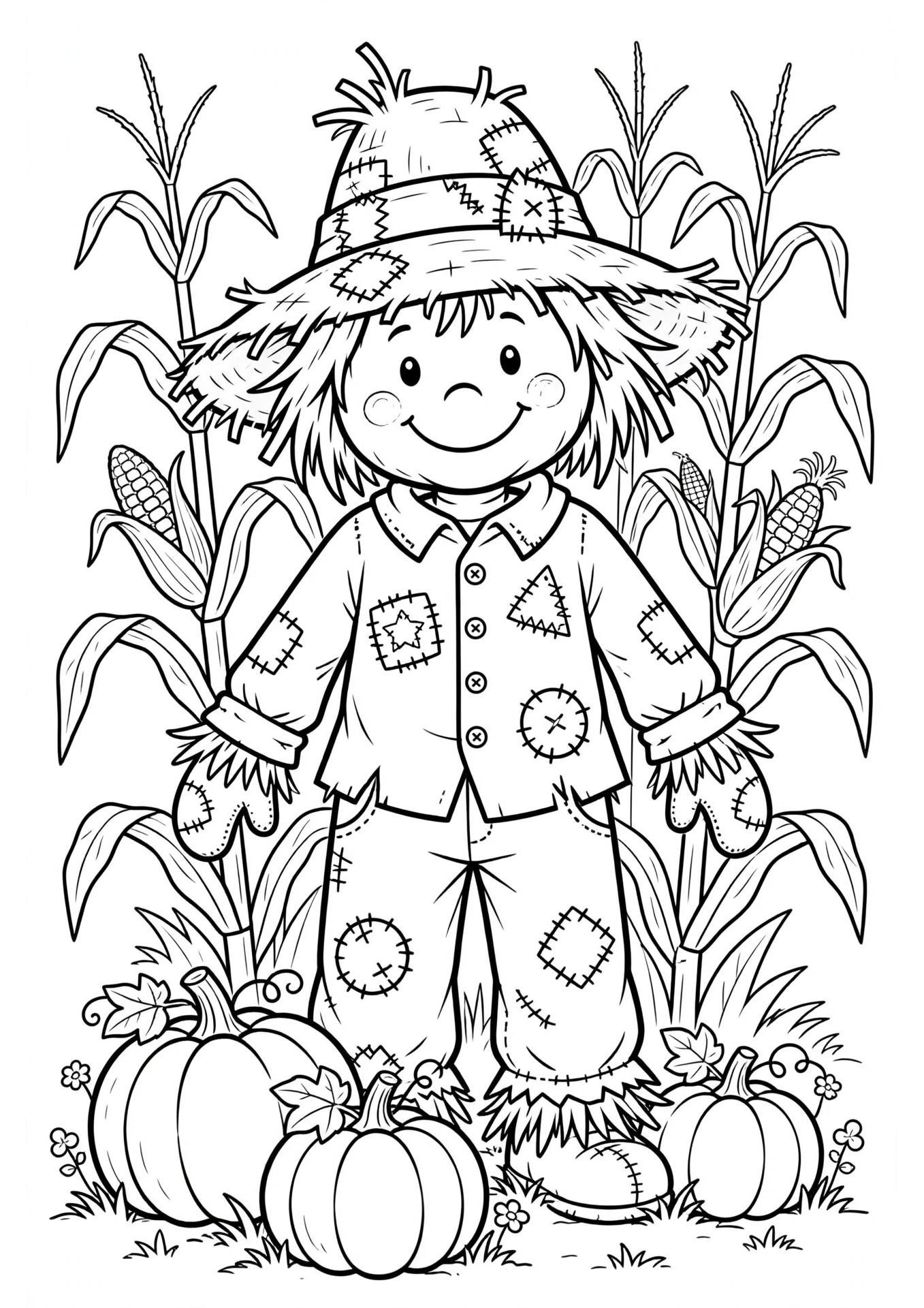 Friendly Scarecrow coloring page