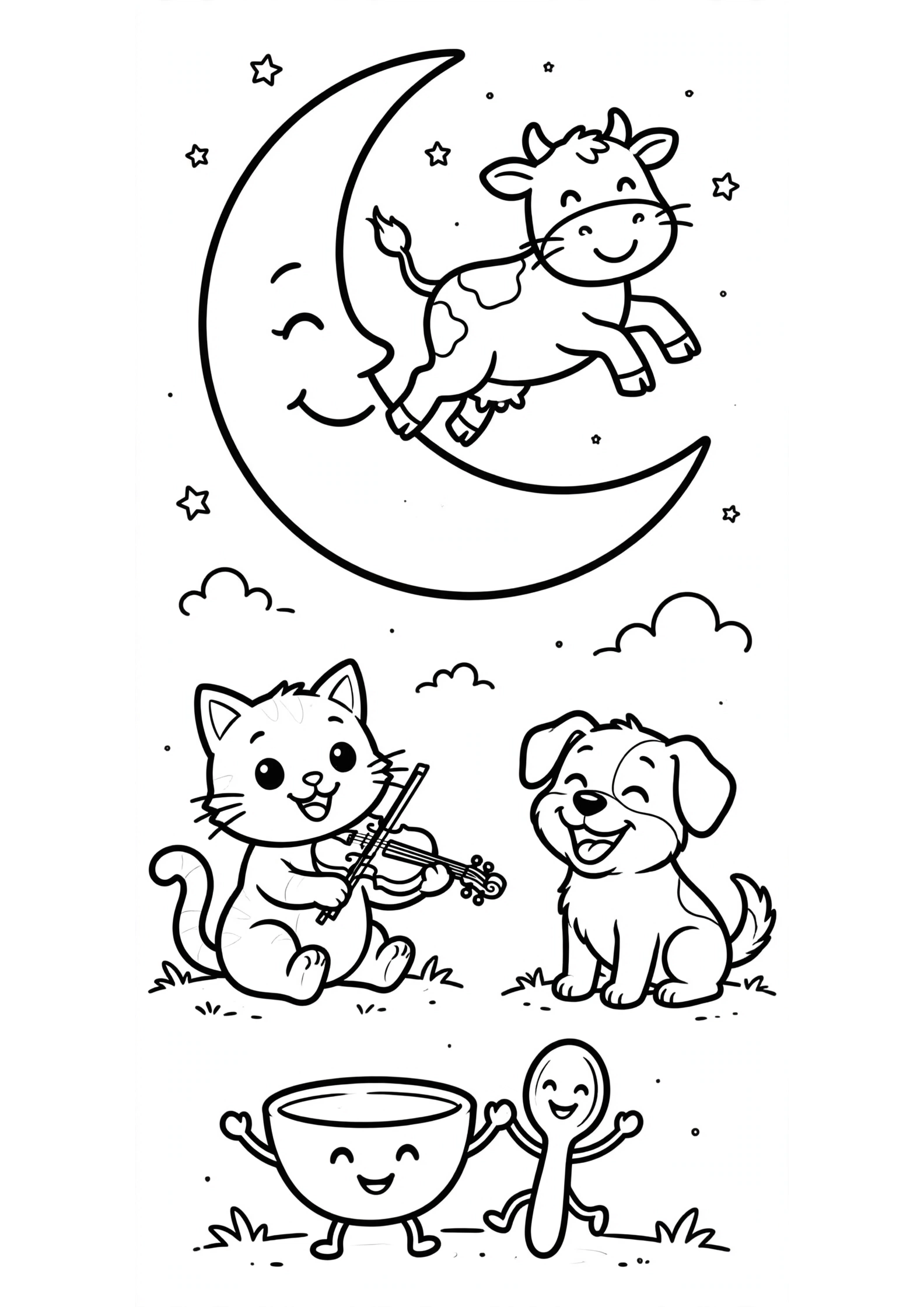 Hey Diddle Diddle Nursery Rhyme Coloring Page