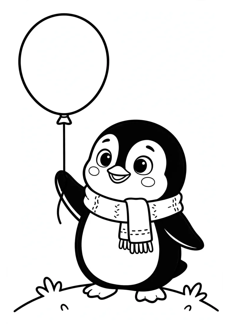 Milo the Penguin with a Balloon Coloring Page