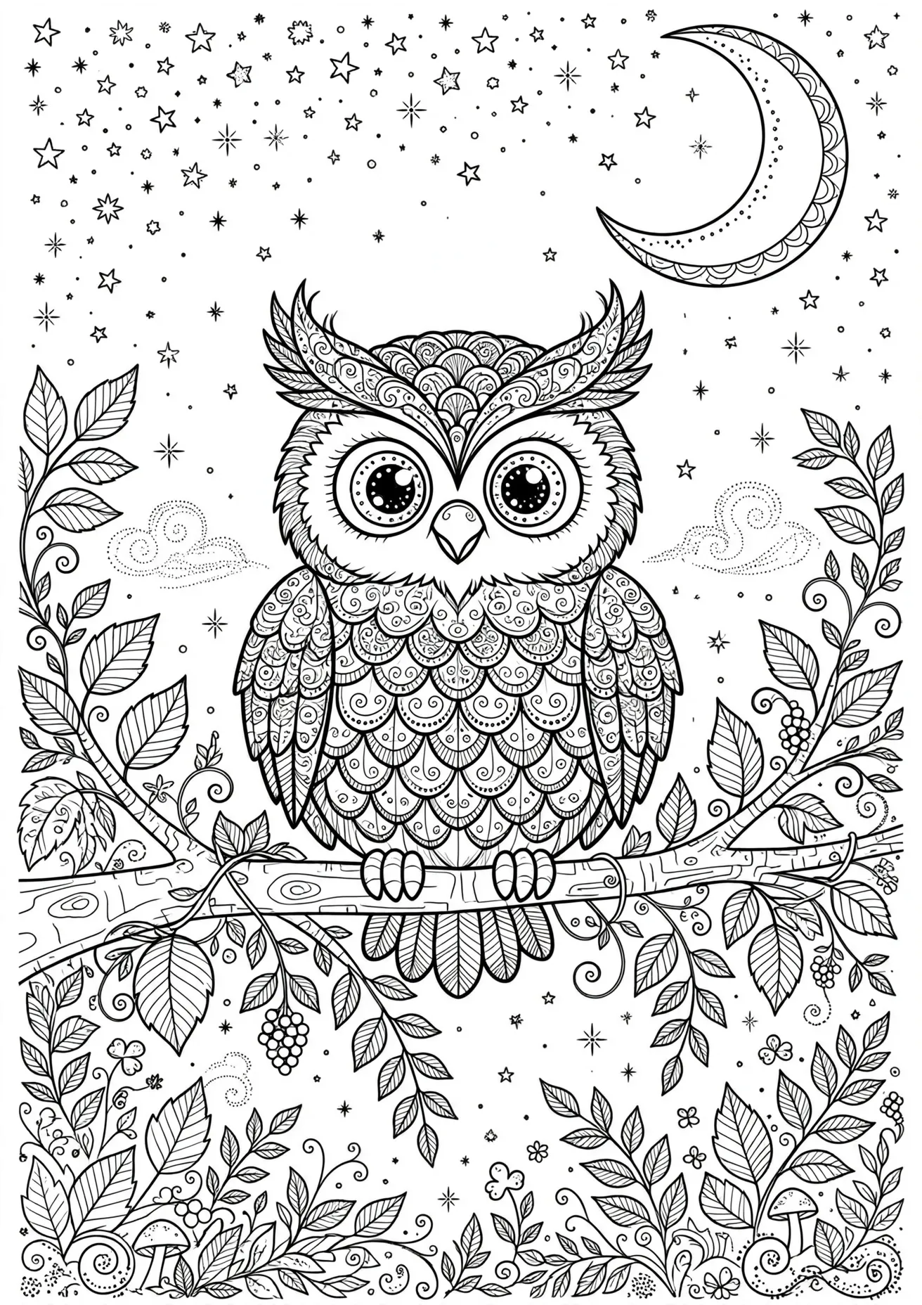 Detailed Owl Coloring Page — Free Printable