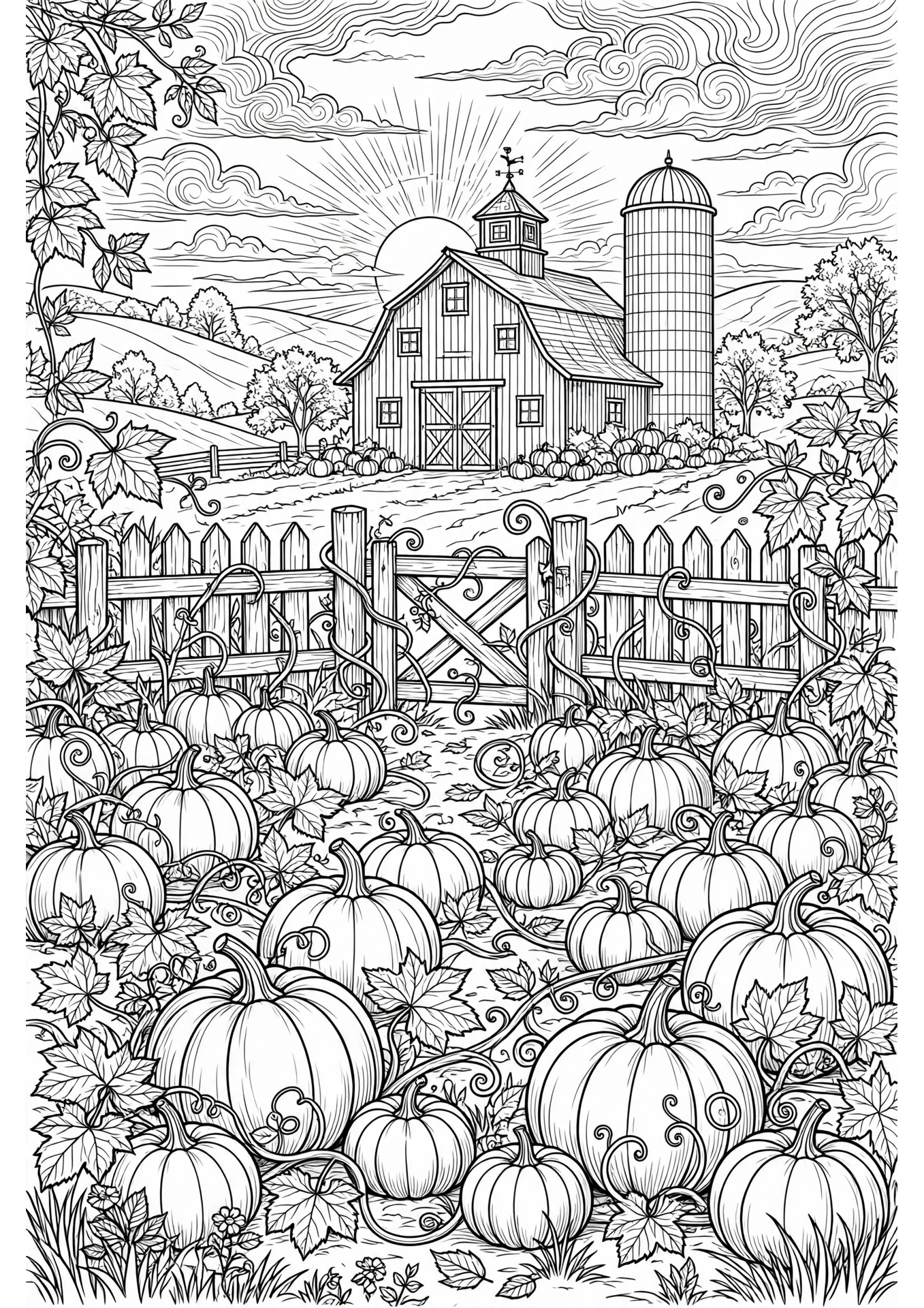 Pumpkin Patch detailed coloring page