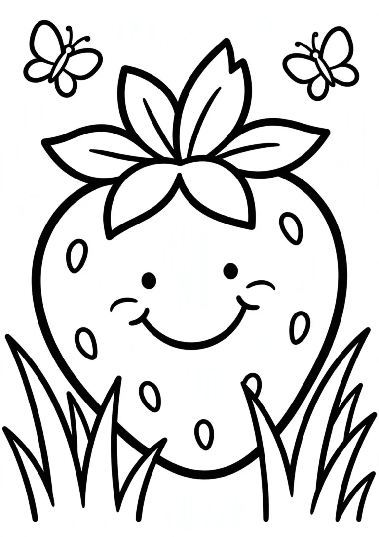 Smiling Strawberry Coloring Page