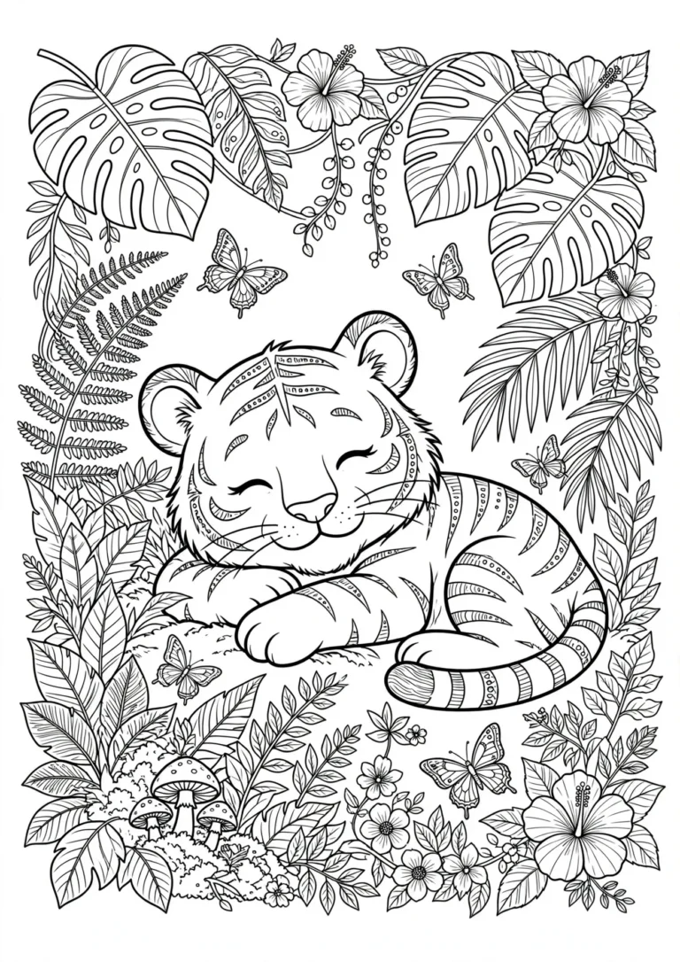 Detailed Tiger Coloring Page — Free Printable