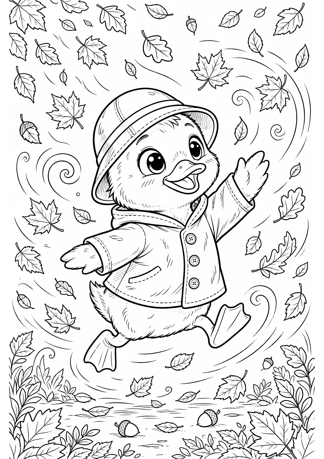 Tilly Duck autumn detailed coloring page