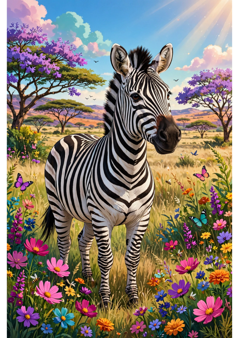 Zebra in the Savanna Coloring Page — Free Printable