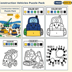 Construction Vehicles Puzzle Pack — Free Printable Pack