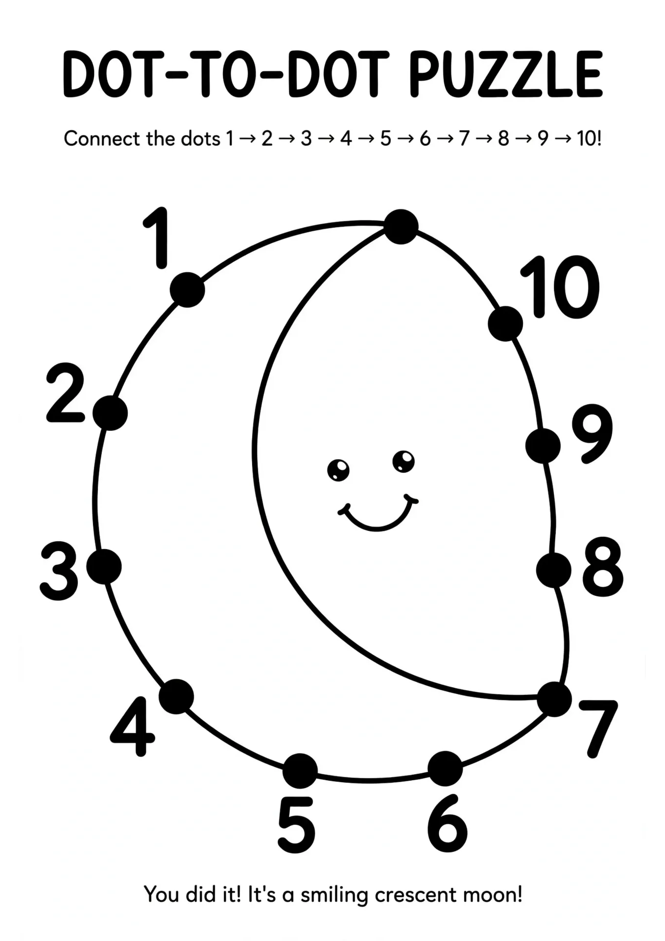 Crescent Moon Dot-to-Dot Puzzle (1-10)