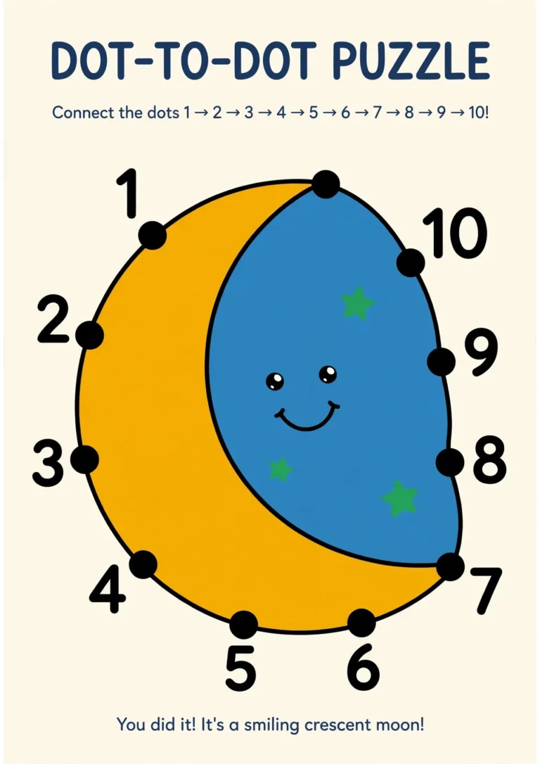 Crescent Moon Dot-to-Dot Puzzle (1–10) — Free Printable