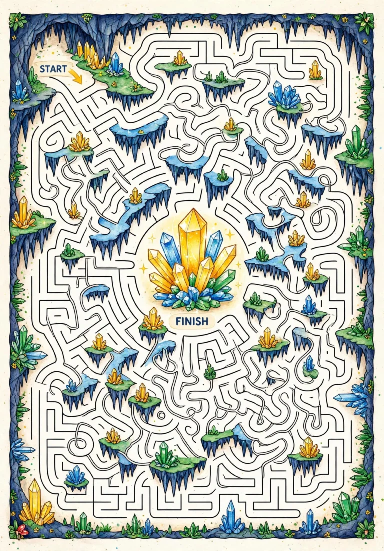 Crystal Cave Hard Maze — Free Printable