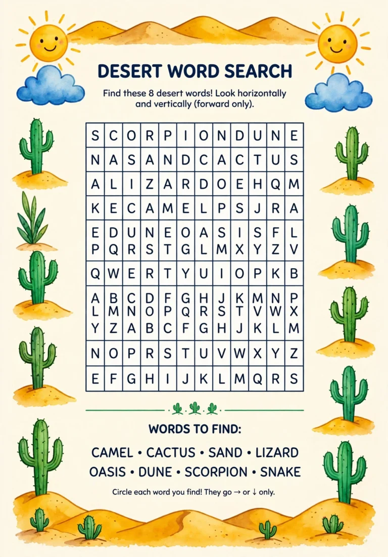 Desert Word Search — Free Printable