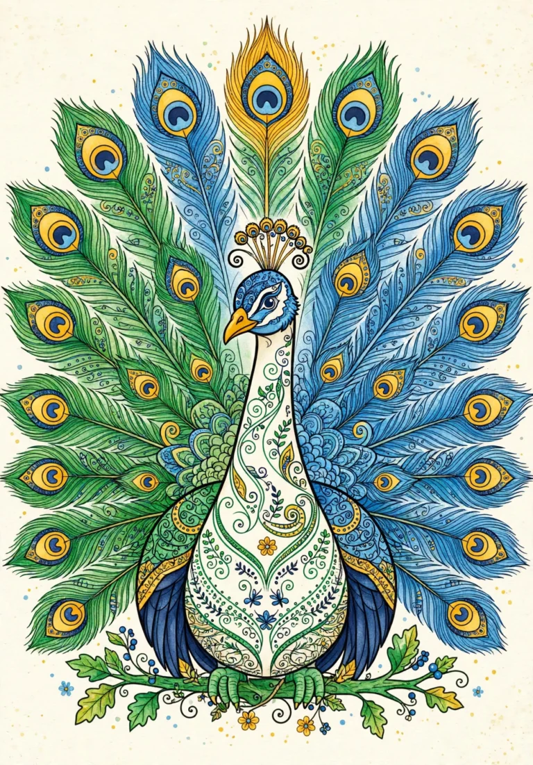 Detailed Peacock Coloring Page — Free Printable