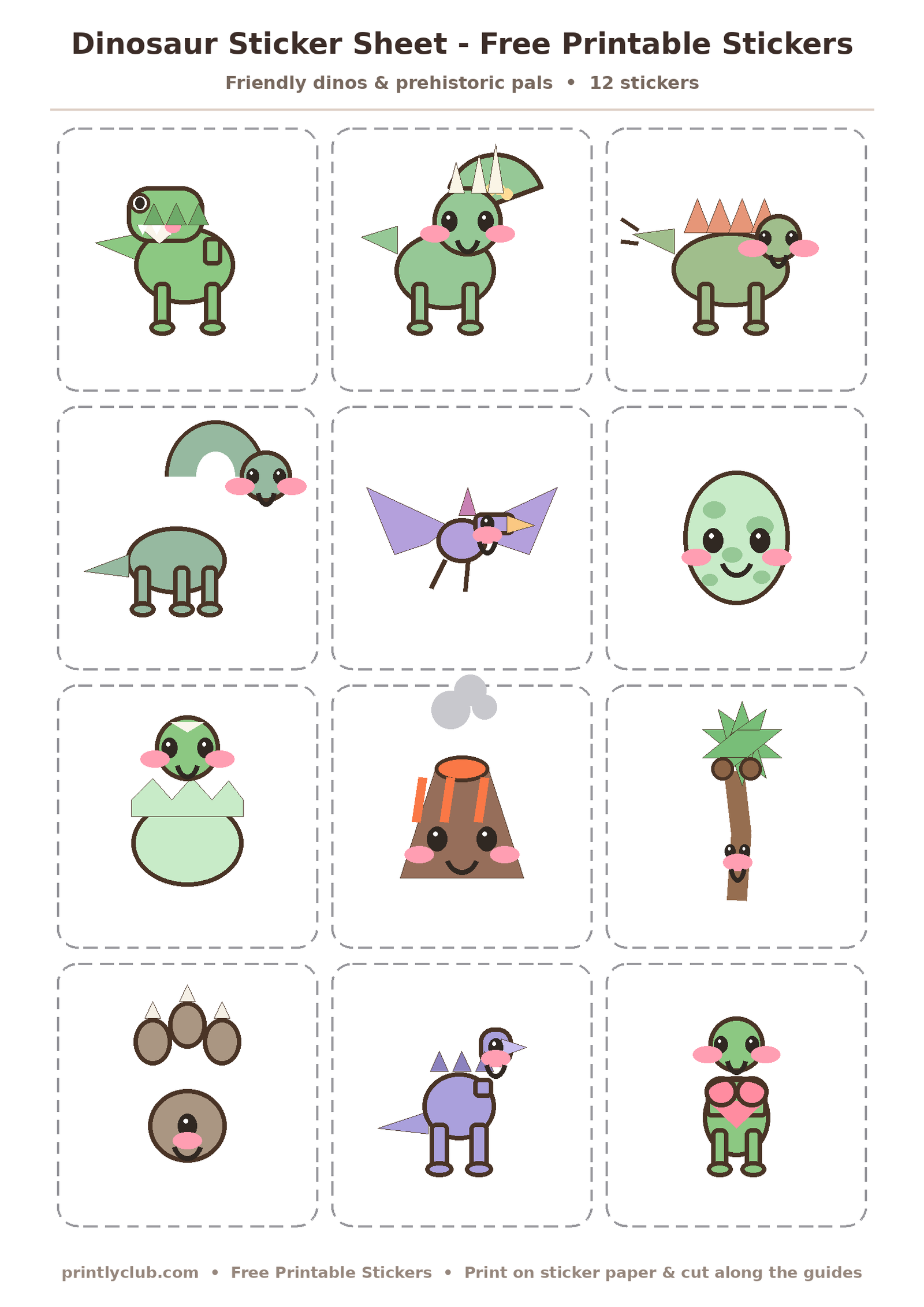 Dinosaur Sticker Sheet - Free Printable Stickers
