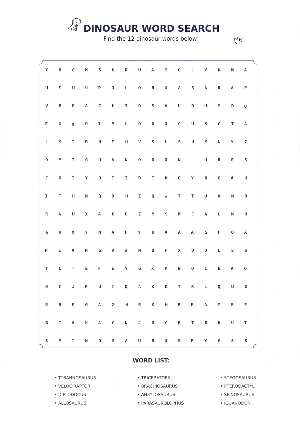 Dinosaur Word Search (12 Words)