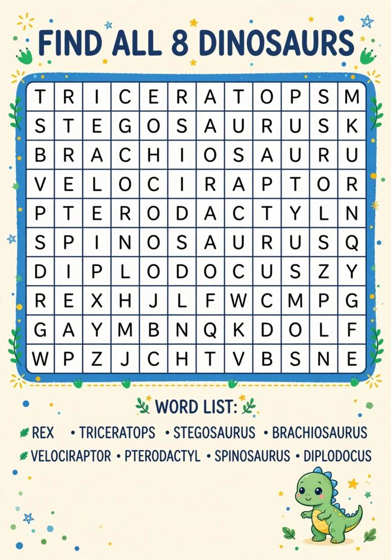 Dinosaurs Word Search — Free Printable