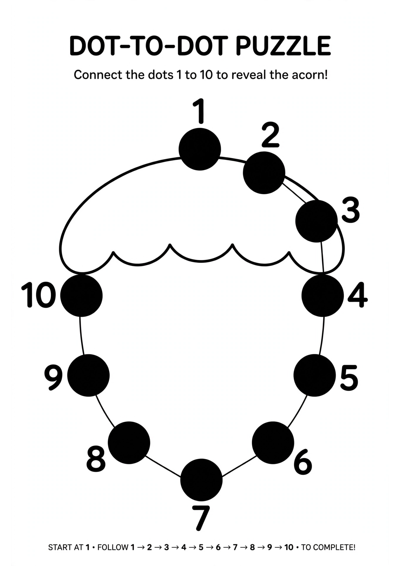 Acorn dot-to-dot 1-10 puzzle