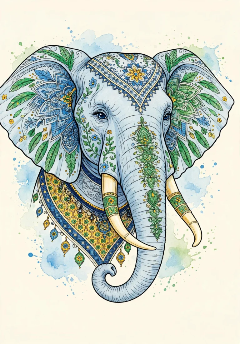 Elephant Detailed Coloring Page — Free Printable