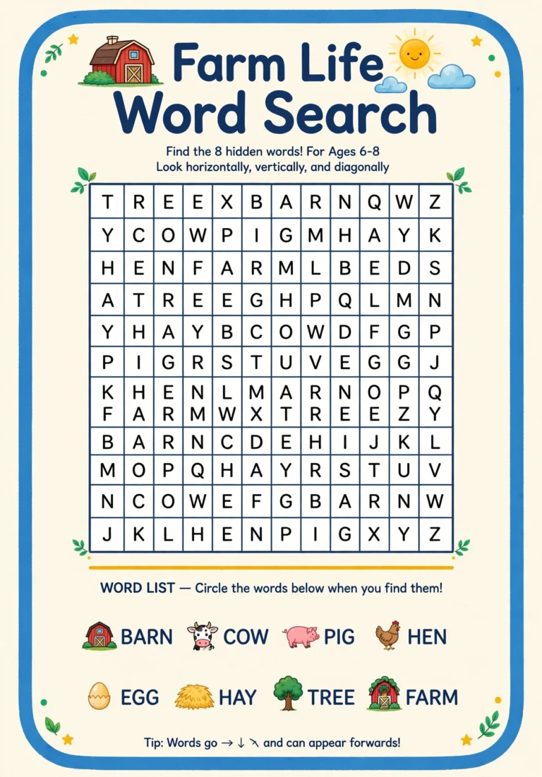 Farm Life Word Search — Free Printable