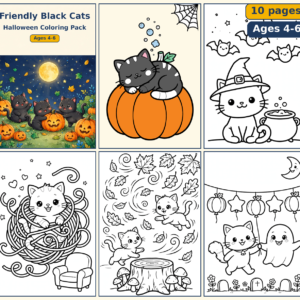 Friendly Black Cats — Halloween Coloring Pack — Free Printable Pack