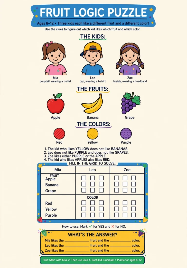 Fruit Logic Puzzle — Free Printable