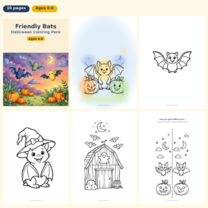 Friendly Bats — Halloween Coloring Pack — Free Printable Pack