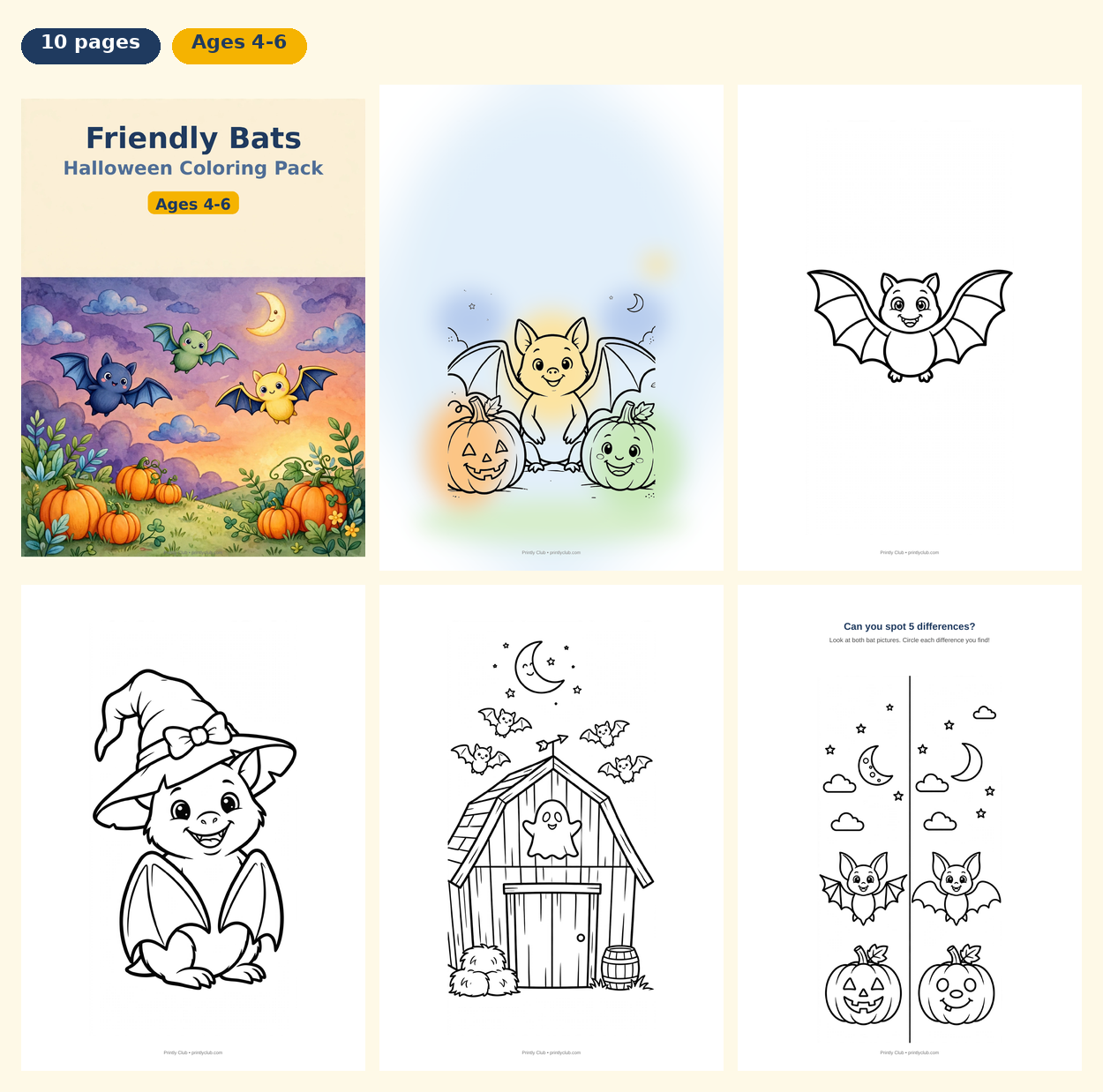 Friendly Bats — Halloween Coloring Pack — Free Printable Pack