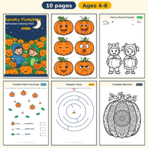 Spooky Pumpkins — Halloween Coloring Pack — Free Printable Pack